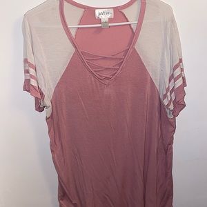 Pink and White V-Neck Shirt